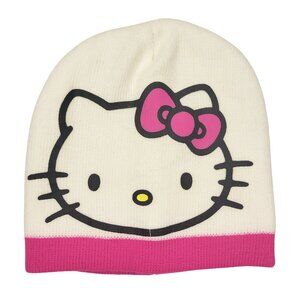 Hello Kitty Face Beanie Hat Hot Pink Bow White